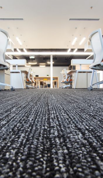 Carpet in modern office interior, low angle shot